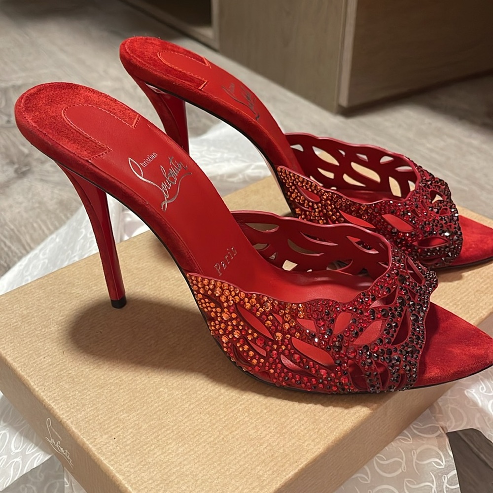 Christian Louboutin Red Embellished Heels - Picture 4 of 13